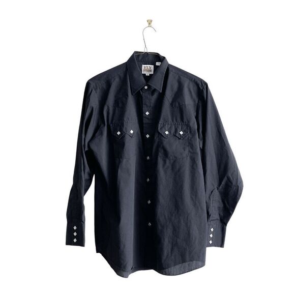 Vintage Ely Cattleman Mens Long Sleeve Pearl Snap-Up Western Shirt Black Size L - Picture 1 of 8